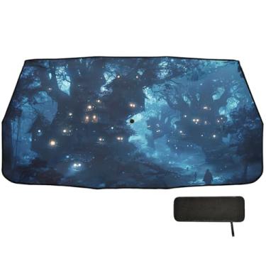 Imagem de Guarda-sol de casa na árvore floresta mística para para-brisa de carro bloqueio UV persianas carro 147 x 75 cm acessórios de carro interior