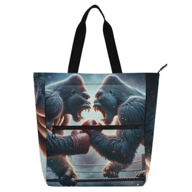 Imagem de Gorillas Boxe Battle Work Tote Bags for Women Canvas Beach School Tote Bag Ladies Kids Handbags Book Lovers Gifts