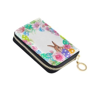 Imagem de Carteira feminina de couro, 9 compartimentos para cartão de crédito e 2 compartimentos para dinheiro, pequena carteira de viagem para dinheiro com bolso para moedas, guirlanda de aquarela de coelho