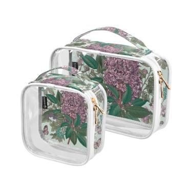 Imagem de GAIGEO Bolsa cosmética de PVC Dragonfly in Turquoise Guirlanda, bolsa de higiene para carro, bolsas de beleza para viagens femininas, pacote com 2, Borboleta de planta vintage de tubo de agulha, one