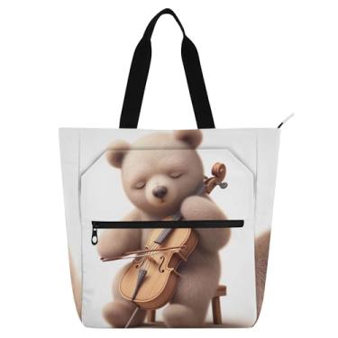 Imagem de Linda bolsa de trabalho feminina para violoncelo e músico, bolsa de lona para livros de praia com zíper para professores, presente para amantes de livros
