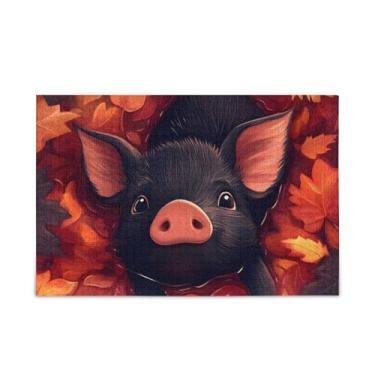 Imagem de Quebra-cabeças bonitos de 500 peças de porco preto de bordo, quebra-cabeças complexos compostos de papel e madeira para adultos com bolsa de armazenamento