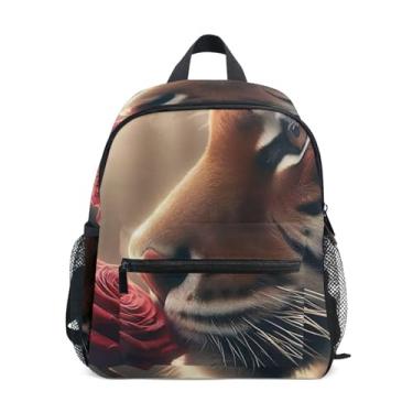 Imagem de GAIGEO Tiger Rose Flower Little Kids Backpack Backpack for Kindergarten Girls with Front Pocket, Safety Whistle for Ages 3-8
