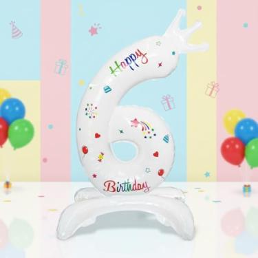 Imagem de 1 balão com número de coroa branca de 81 cm, balão de alumínio para festas de aniversário, casamento e decorações de aniversário