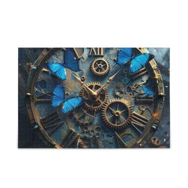 Imagem de Quebra-cabeça de 500 peças de borboletas azuis, papel e composto de madeira, quebra-cabeças engraçados para adultos com bolsa de armazenamento