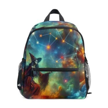 Imagem de Rainbow Space Witch Fancy0 Kids Small Backpack with Whistle, 2 Bottle Pockets, Lightweight, Kids Travel Backpacks 10x4x12 In, for Ages 3-8