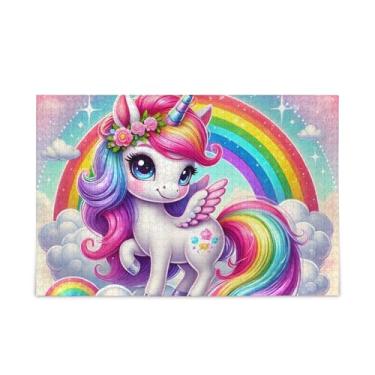 Imagem de Quebra-cabeça fofo de 500 peças de unicórnio arco-íris de madeira e papel com bolsa de armazenamento, quebra-cabeças engraçados para adultos