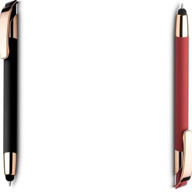 Imagem de Caneta esferográfica em metal Emborrachada com ponta touch escrita em azul. Design moderno e Anotações (Preto e Vermelho 2)