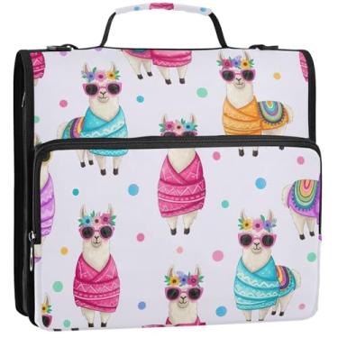 Imagem de Lindos óculos de sol com coroas de flores de lhamas com 3 argolas de 3,8 cm, anel em D, organizador de fichário com zíper, bolsa organizadora com alça para armazenamento escolar, pasta com alça, 34,5