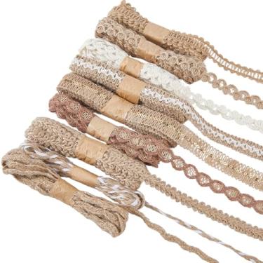 Imagem de CRASPIRE 9 rolos de fita de renda de juta natural vintage acabamento de renda retrô colorido rústico artesanato de serapilheira decoração de corda para embrulhar presentes, costura, festa de casamento