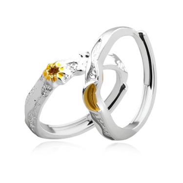 Imagem de YangQian Presentes de casal combinando para ele, presentes de aniversário de aniversário para namorada namorada marido esposa anéis ajustáveis presentes de casal, Small, Metal, Sem pedra preciosa