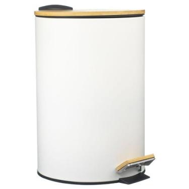 Imagem de Lixeira Com Pedal E Tampa Bambu 20 Litros P/ Banheiro - PGB, Branco