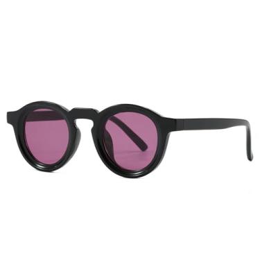 Imagem de Óculos de Sol UV400 - Armação Pequena Redonda em Cores Vibrantes, Estilo Punk, para Homens e Mulheres, para Esportes ao Ar Livre, Corrida e Ciclismo, Preto e Roxo