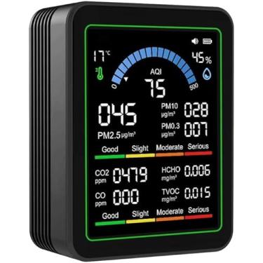 Imagem de Monitor de qualidade do ar interno, testador portátil de qualidade Smartair 10 em 1 para CO2 | CO | TVOC | HCHO | Temp | AQI | PM0.3-10 Detecção de zumbido para carros domésticos, plantas e animais de