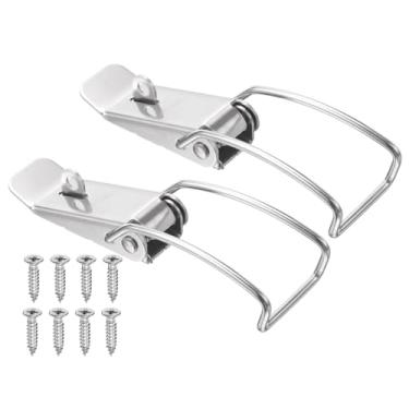 Imagem de PATIKIL 2 peças de trava de aço inoxidável acionada por mola, trava de fixação de 11,7 cm com furo e parafusos de montagem para caixa de madeira de celeiro de porta de armário