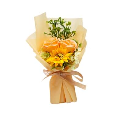 Imagem de IEUDNS Buquê de sabonete para decoração de casamento, decoração de casa, artesanato, flores artificiais, sabonete floral para o Dia dos Namorados, Dia dos, Amarelo