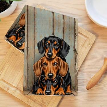 Imagem de Toalhas de cozinha fofas de dachshund, toalha de prato de microfibra absorvente decorativa de cachorro rústico, toalha de chá, toalhas de mão de trama de waffle para casa de banho, cozinha, presentes