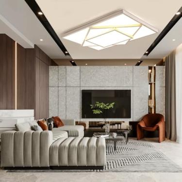 Imagem de Luminária de teto moderna para sala de estar, com design em LED e controle remoto, com regulagem de intensidade contínua. Ideal para sala de estar, quarto e escritório (preta, 90 x 60 cm).