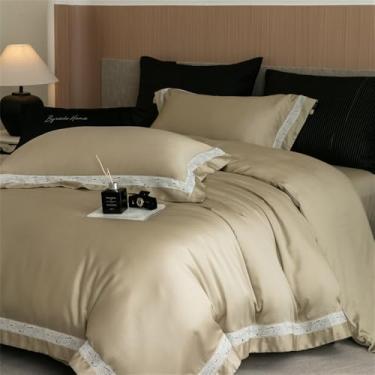 Imagem de Conjunto de cama de verão macio, sedoso e refrescante, com capa de edredom de borda larga, lençol de cima/com elástico e fronhas (4 peças), cor 3, lençol de baixo com 1,8 m de largura.