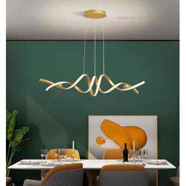 Imagem de Luminária de teto LED com controle remoto, lustre LED moderno de 39,37 polegadas, dimerizável, com altura ajustável, ideal para sala de estar, sala de jantar, cozinha e escritório (Dourado,