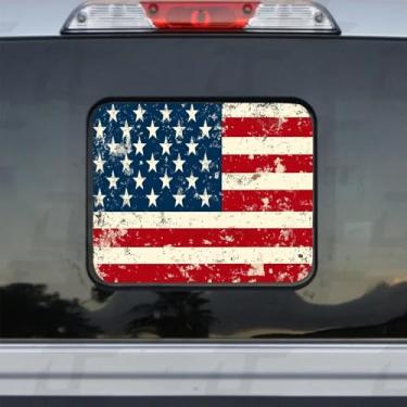 Imagem de Adesivo de janela traseira do meio do caminhão, decalques de bandeira americana para caminhão, adesivos de janela traseira de caminhão, decalque de vinil perfurado para decoração de carro patriótico