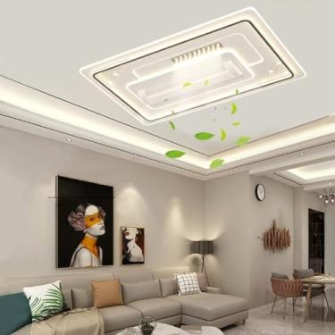 Imagem de Ventilador de teto LED moderno com rotação de 120°, iluminação e controle remoto, 100W/60W/55W, dimerizável, silencioso, ideal para quarto e sala de jantar (110 * 70 * 15)