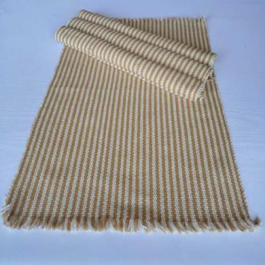 Imagem de Jogo Americano Natal 4 Peças Algodão Artesanal Tear Manual - Mesa Posta Rústica Elegante (Listrado Caramelo)