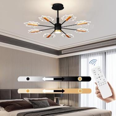 Imagem de Luminária de teto LED moderna, luminária grande e regulável para sala de estar (com controle remoto), luminária pendente embutida de 85 W, iluminação de teto em acrílico preto para quarto, s