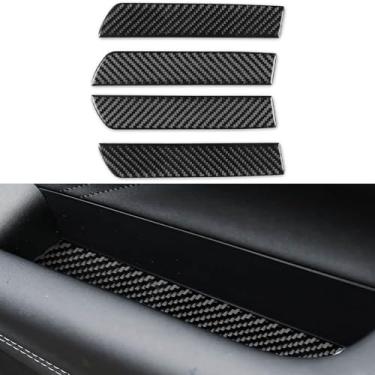 Imagem de NVCNX Fibra de carbono premium real para acessórios Subaru Forester 2019-2024 2020 2021 2022 2023 porta de carro organizador lateral inserção tapete interior adesivo decalque sobreposição grossa 4