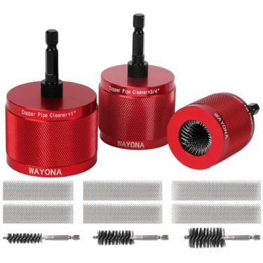 Imagem de Wayona Limpador de tubos de cobre de metal de 1/5.1 cm, 3/10.2 cm e 2.5 cm para broca, com haste hexagonal de 1/10.2 cm, cada tamanho com 3 lâminas de escova, inclui escovas de tubo, para limpeza de
