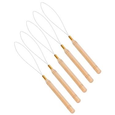 Imagem de Generic Kit de Laço de Extensão de Cabelo Alça de Madeira Leve 5pcs Puxando Agulha de Gancho para Tufos Diy, Uso Doméstico