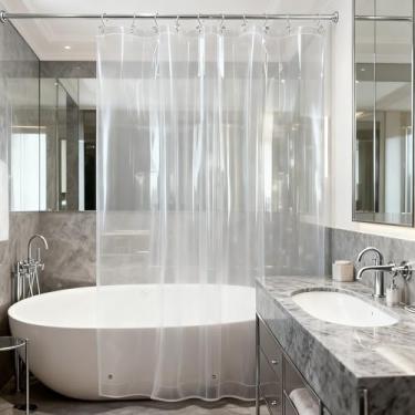 Imagem de Forro de cortina de chuveiro PEVA resistente com 6 ímãs, cortina de banheiro transparente à prova d'água de 182 x 182 cm, sem PVC e inodoro com ilhós de metal à prova de ferrugem