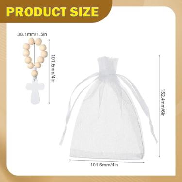 Imagem de Bothyi Crucifixo de madeira para terço, pingente de crucifixo religioso decorativo, lembrança de incentivo, cruz de oração com bolsa para casamento, 18 Rosários 18 Bolsas