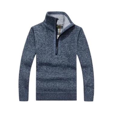 Imagem de Suéter Masculino De Lã Com Gola Alta E Zíper, Ajuste Slim, Quente E Tr