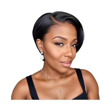 Imagem de Peruca Curta Pixie Cut 13x4 Com Renda Frontal, Cabelo Humano Pré-Desfi