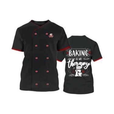 Imagem de Camiseta De Chef Masculina Oversized Com Estampa 3D, Respirável, Resis