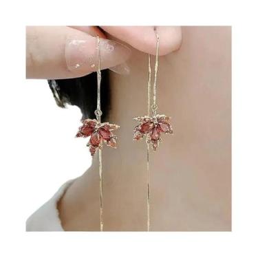 Imagem de Brincos De Franjas Com Cristais De Zircônia Em Forma De Folha De Bordo