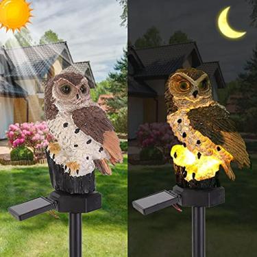 Imagem de Mingzhe Coruja Solar LED Ornamento de Gramado para Decoração de Lâmpada Quintal Ao Ar Livre Marrom (Marrom)