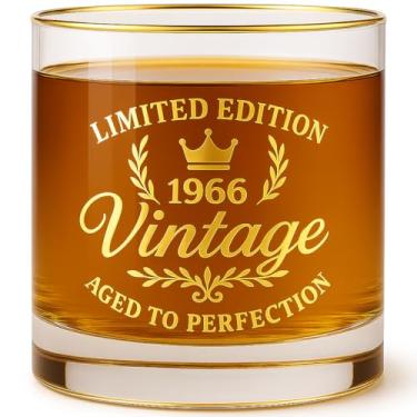 Imagem de Copo de uísque vintage 1966 - edição limitada presente de aniversário de 60 anos para homens, vidro envelhecido para perfeição, copo escocês Bourbon à moda antiga para pai marido, estilo retrô com
