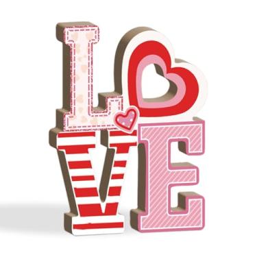 Imagem de Putuo Decor Placa de mesa de amor, decoração de cornija de dia dos namorados com detalhes de coração, letras vermelhas rosa independentes para casa, escritório, festa, casamento, bandeja em camadas