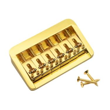 Imagem de Colaxi Ponte fixa para baixo de 6 cordas, ponte fixa para guitarra elétrica, espaçamento de 10,6 mm para uso em palco, Ouro