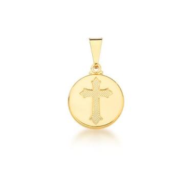 Imagem de Pingente Redondo Banhado a Ouro Imagem Cruz 15x15/25mm - Zarpellon