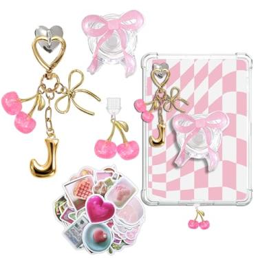 Imagem de JINGSEN Lindo conjunto de pingentes para Kindle, incluindo plugue de poeira tipo C/USB C, chaveiros cereja com gancho, pingentes compatíveis com Kindle/E-Reader/telefone (Pink Cherries J)