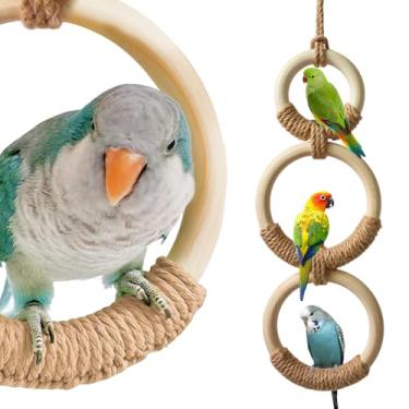 Imagem de Brinquedo de balanço de pássaro com 3 anéis, balanço de pássaros para gaiola, brinquedo de poleiro de corda de pássaros pendurados, periquitos, periquitos, calopsitas, brinquedos de planador de açúcar