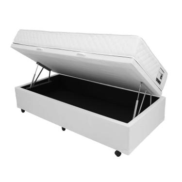 Imagem de Cama Box Baú com Colchão Solteiro Americano Mega Light Branco - 096x203