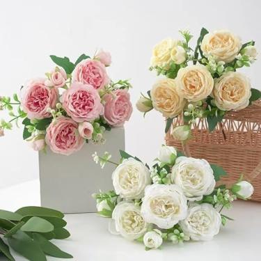 Imagem de Rosas Artificiais Decorativas para Casa, Flores Artificiais Realistas para Arranjos, Vasos e Decoração de Ambientes(Rosa com de-rosa)