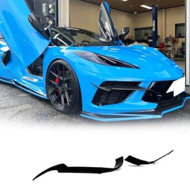 Imagem de MCARCAR KIT Divisores de para-choque dianteiro preto brilhante para Chevrolet Corvette C8 Stingray &Z51 2 portas 2020-2024 para-choque dianteiro Canards de ventilação de ar inserções de grade de