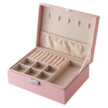 Imagem de Porta-Joias com Chave – Organizador Elegante com Divisórias, Porta-Anéis, Ganchos para Colares e Estojo Luxo para Viagem e Bancada (Rosa Claro)