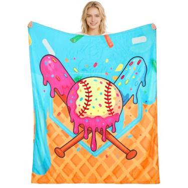 Imagem de Hahafelt Cobertor de flanela rosa e verde de 150 x 152 cm, tema de bruxa, beisebol, sorvete, decoração de festa, presente de aniversário para fãs de beisebol, melhor amigo, filme, noite, cama, sofá