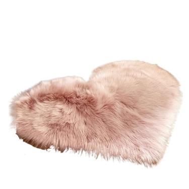 Imagem de 1 tapete de pelúcia em forma de coração para sala de estar, quarto, decoração de casa, dia dos namorados, 50 cm x 60 cm (rosa)